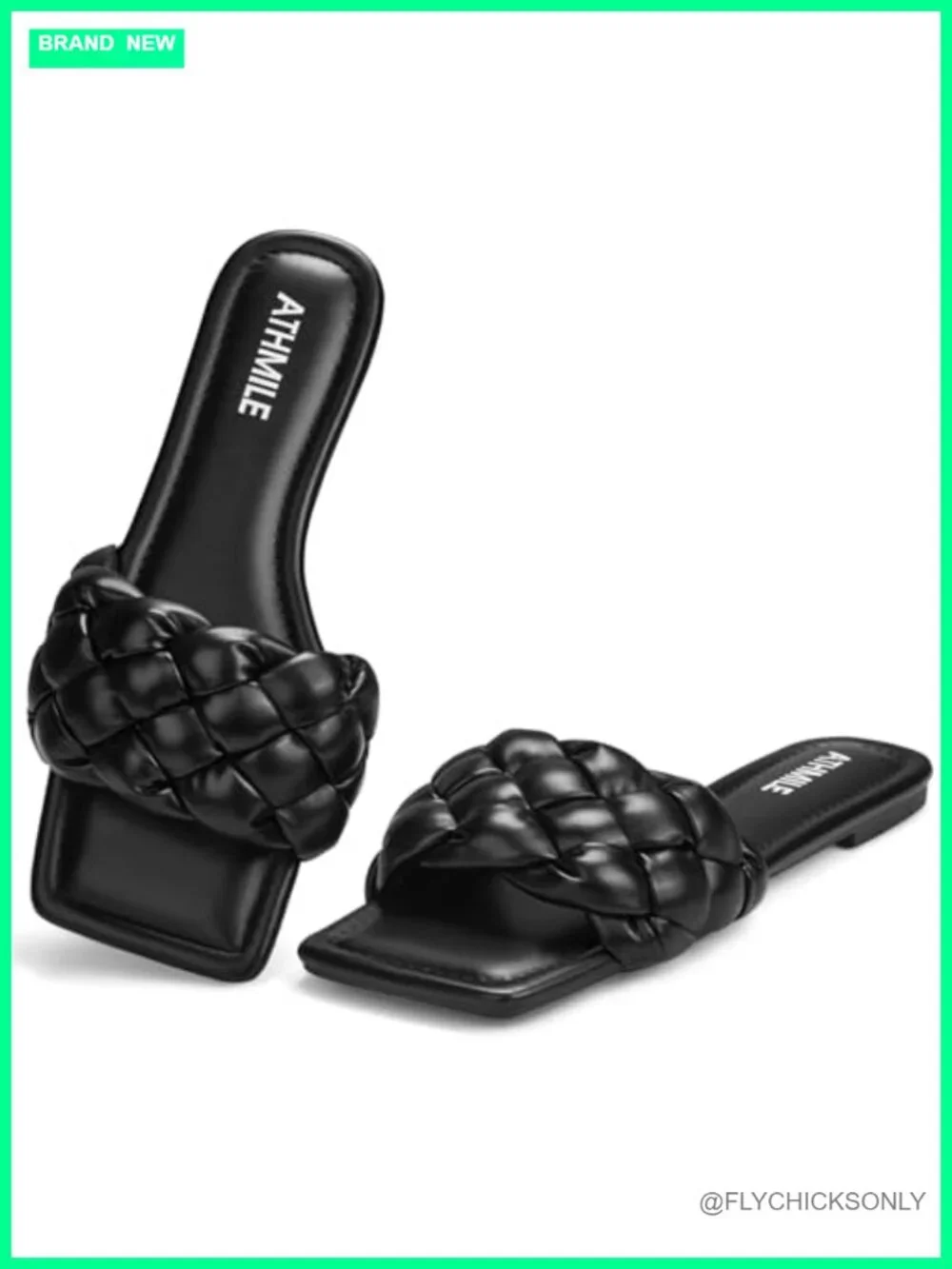Braided Womens Slide Sandals Square Open Toe Summer Flat
